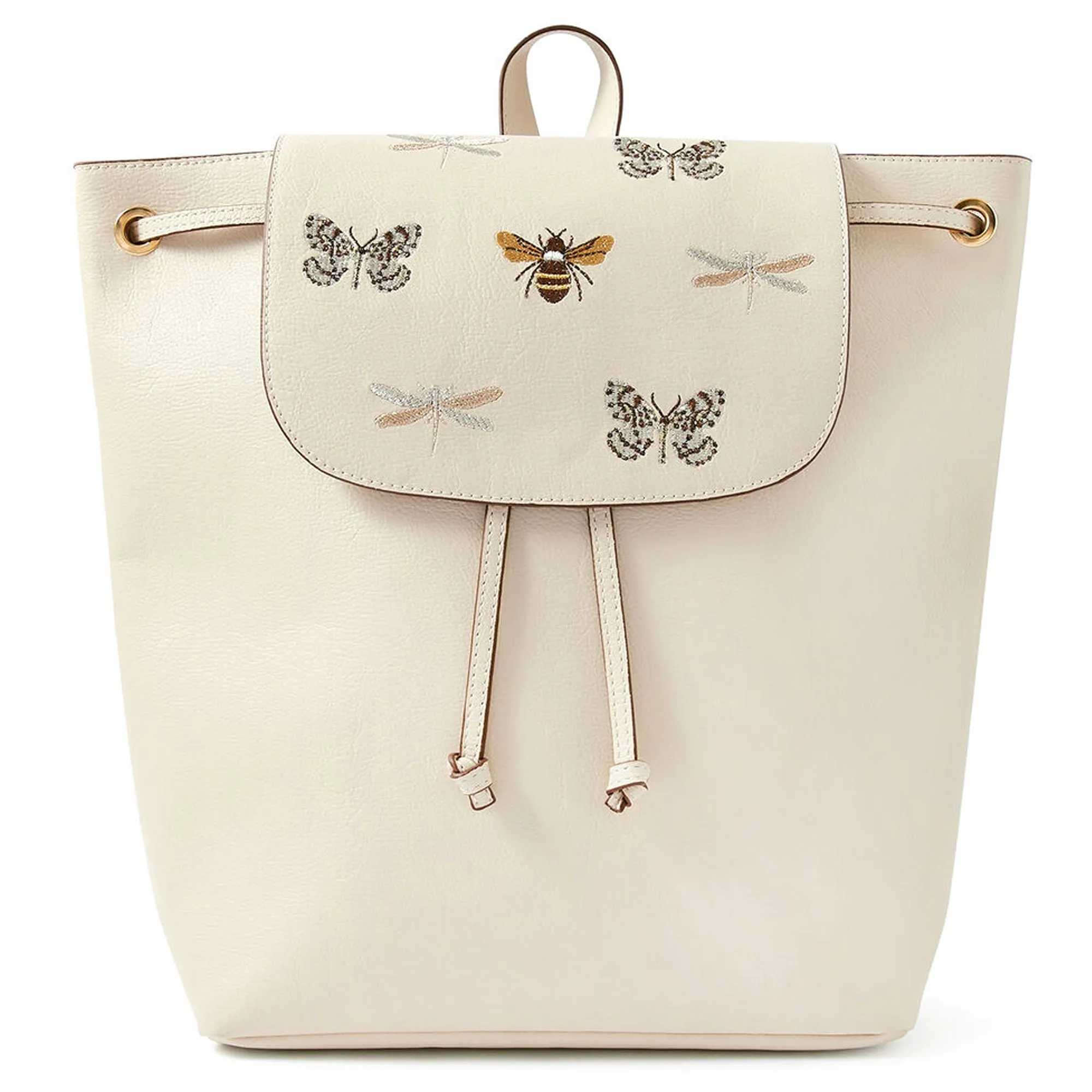 Accessorize London Women's Faux Leather Cream Embroidered Bugs Backpack