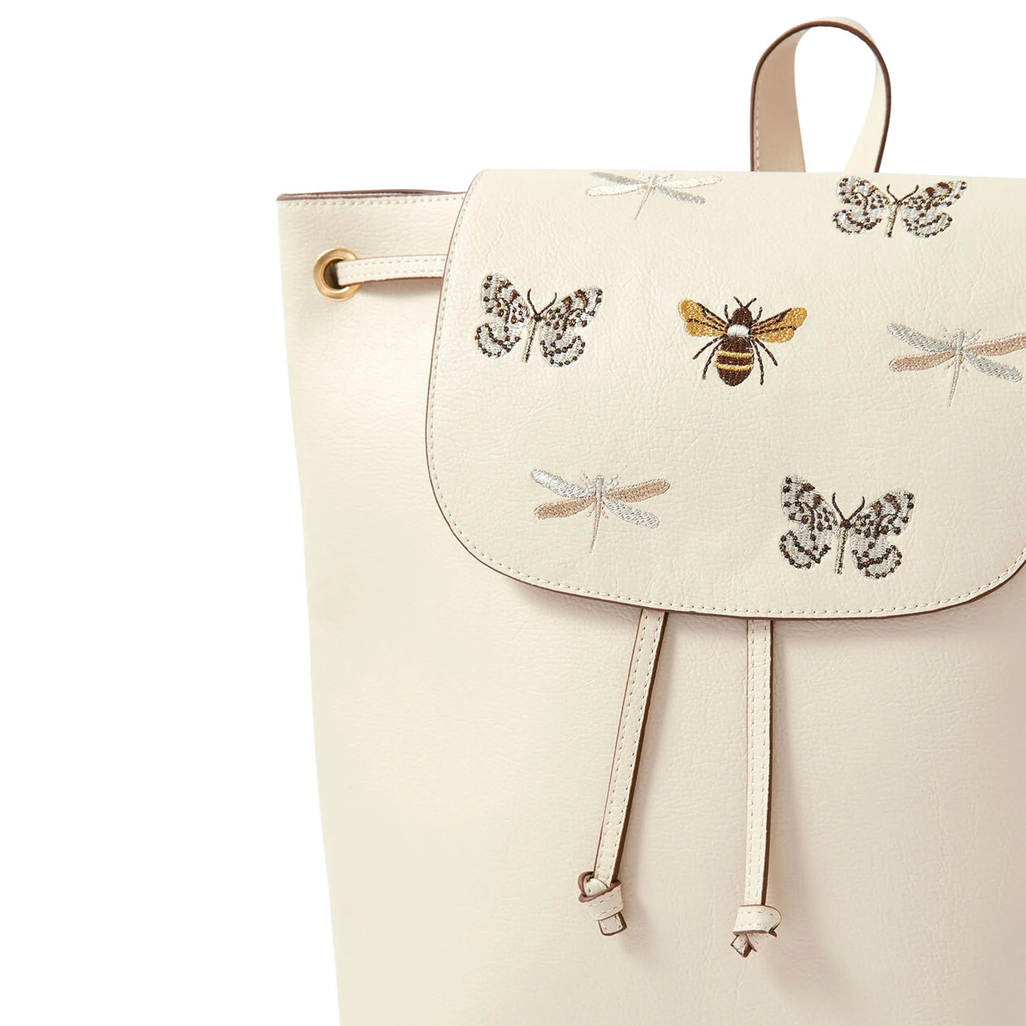 Accessorize London Women's Faux Leather Cream Embroidered Bugs Backpack