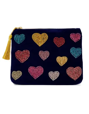 Accessorize London women's Pink Velvet Multi Heart Pouch wallet