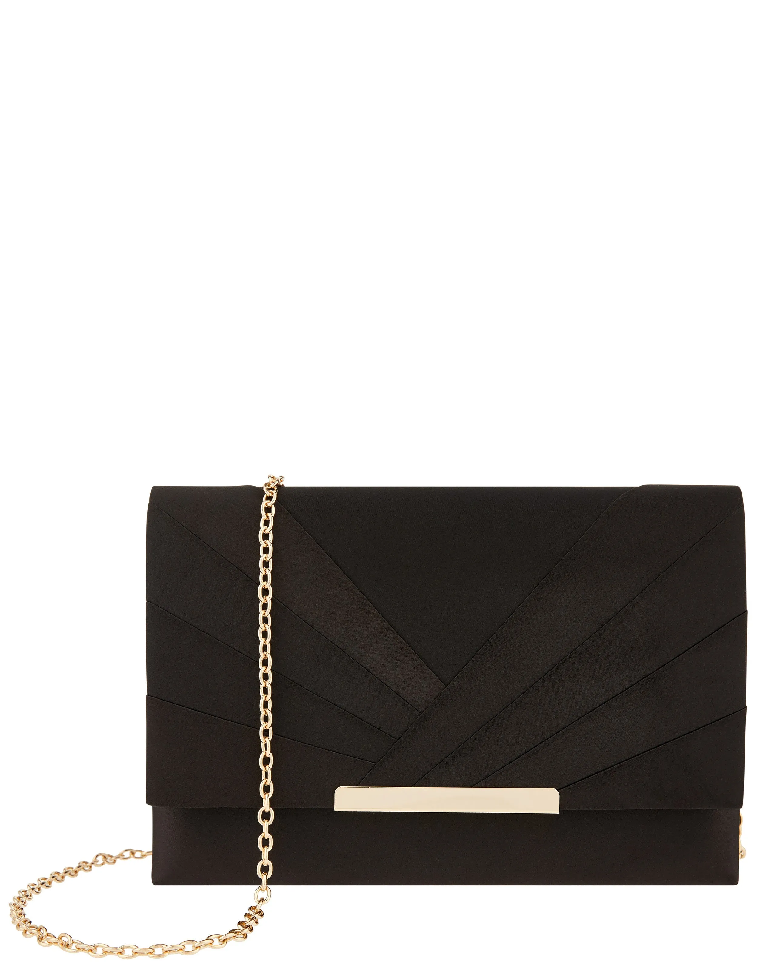 Accessorize London Women's Satin Foldover Black Clutch