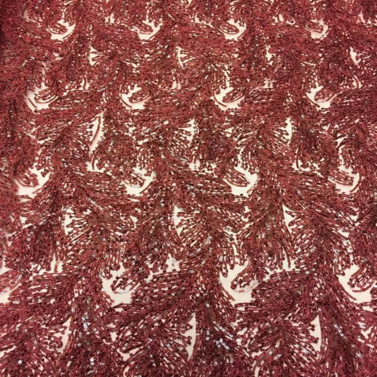 Burgundy Cozy Pop Thread Floral Sequins Lace Fabric