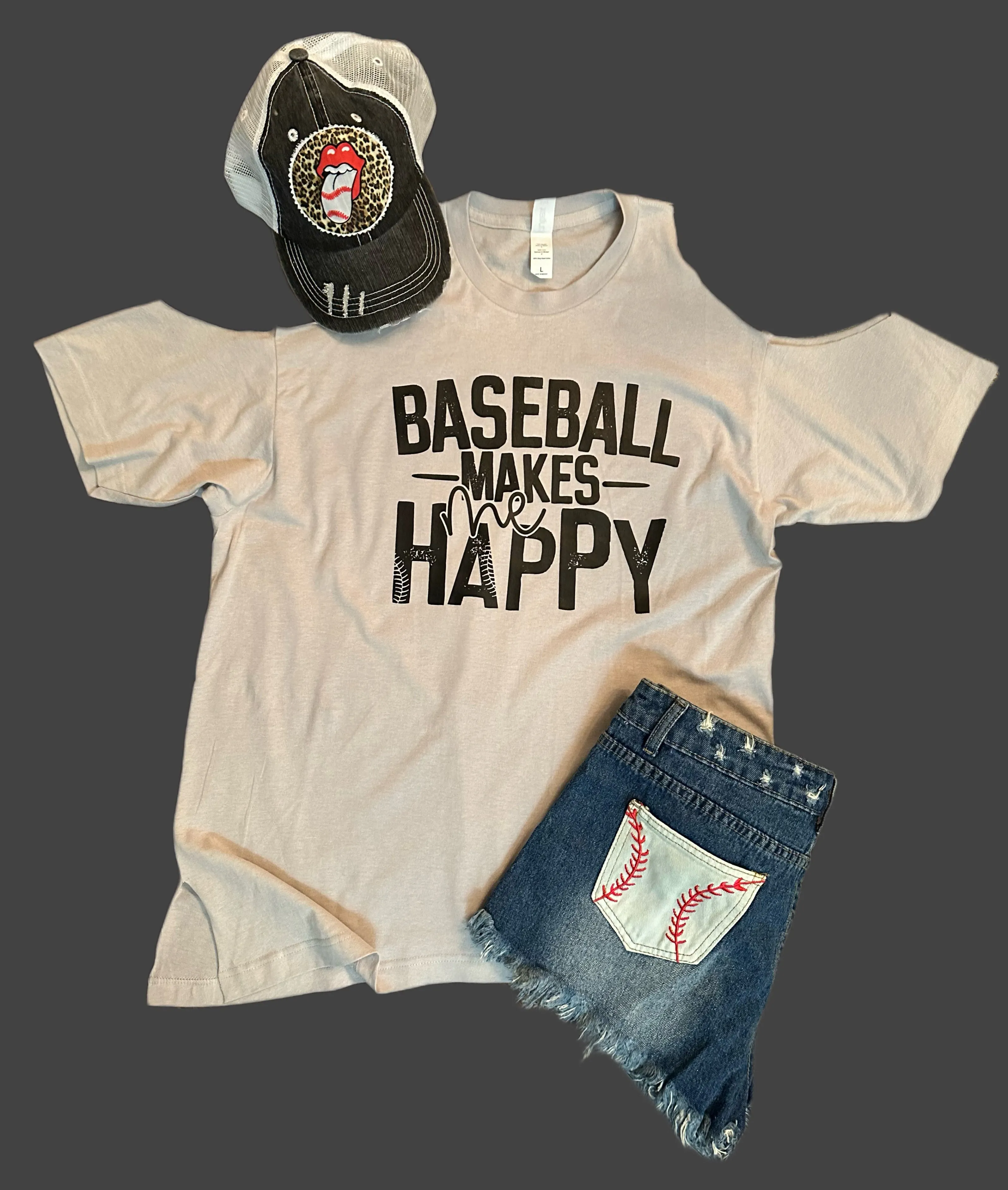 Cold Shoulder Baseball Makes Me Happy T-Shirt