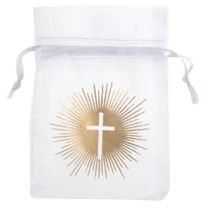 Communion White Small Organza Bags, 6 Count