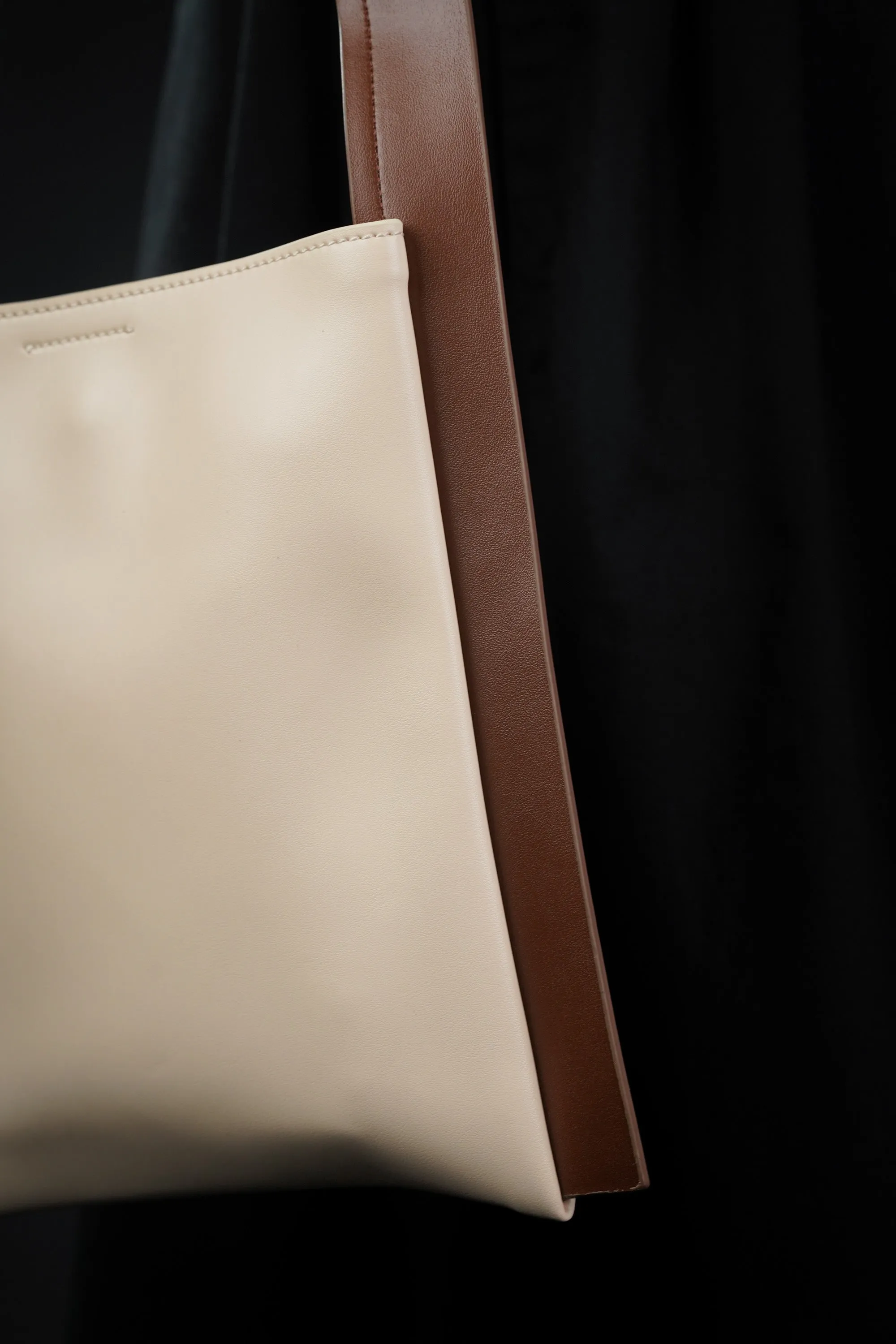 Cream Faux Leather Tote Bag