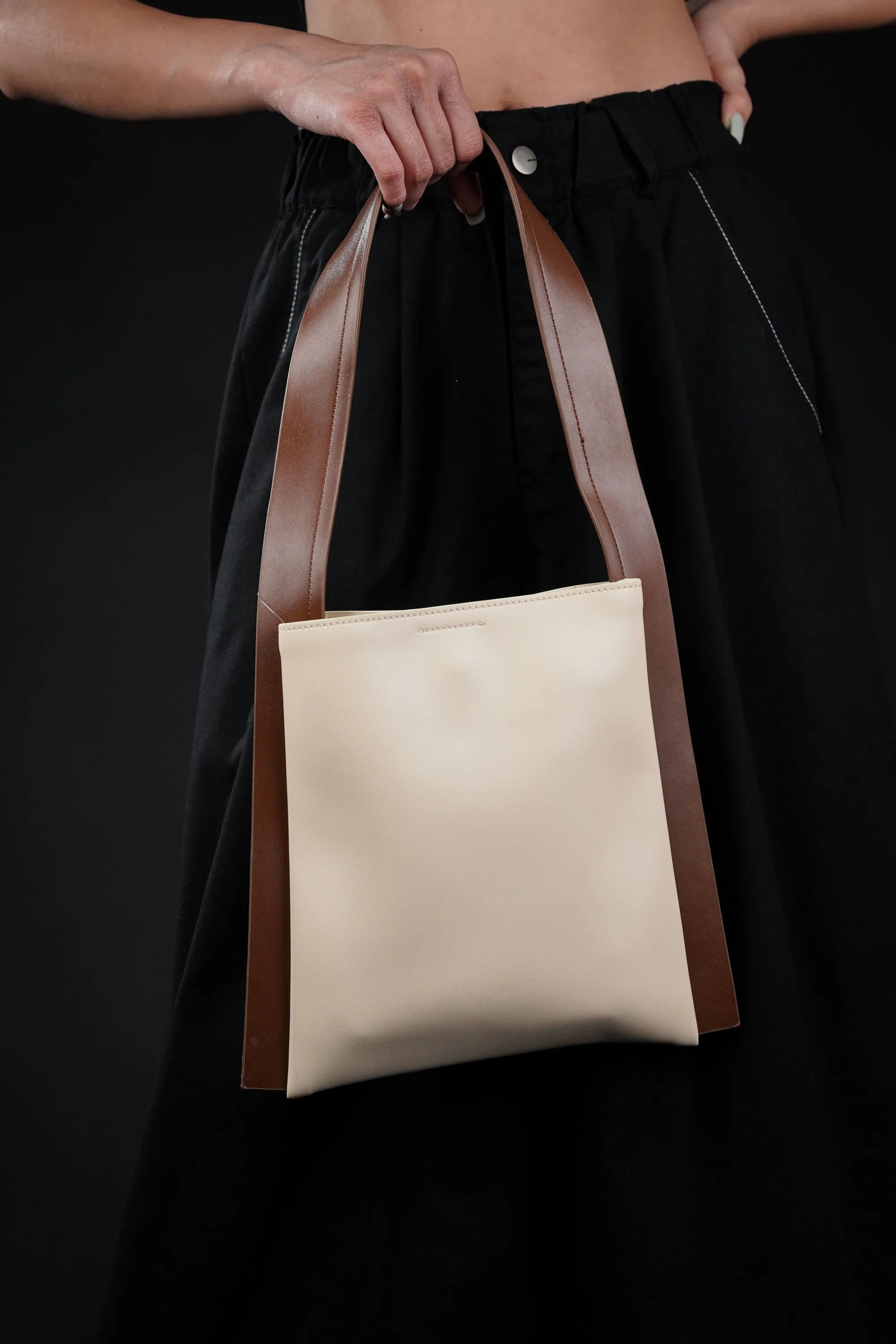 Cream Faux Leather Tote Bag