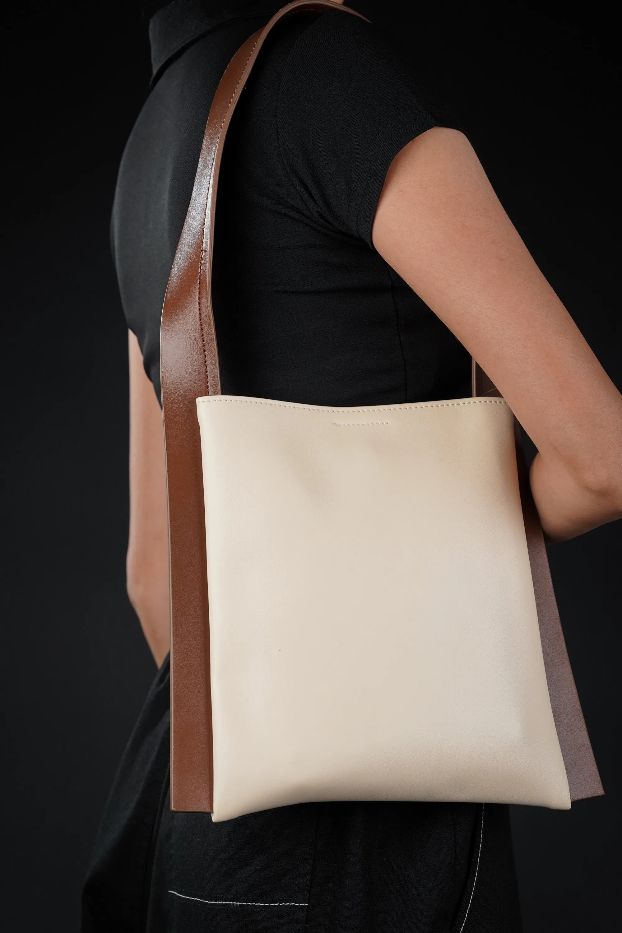 Cream Faux Leather Tote Bag