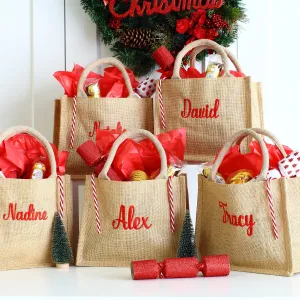 Embroidered gift bags - Natural