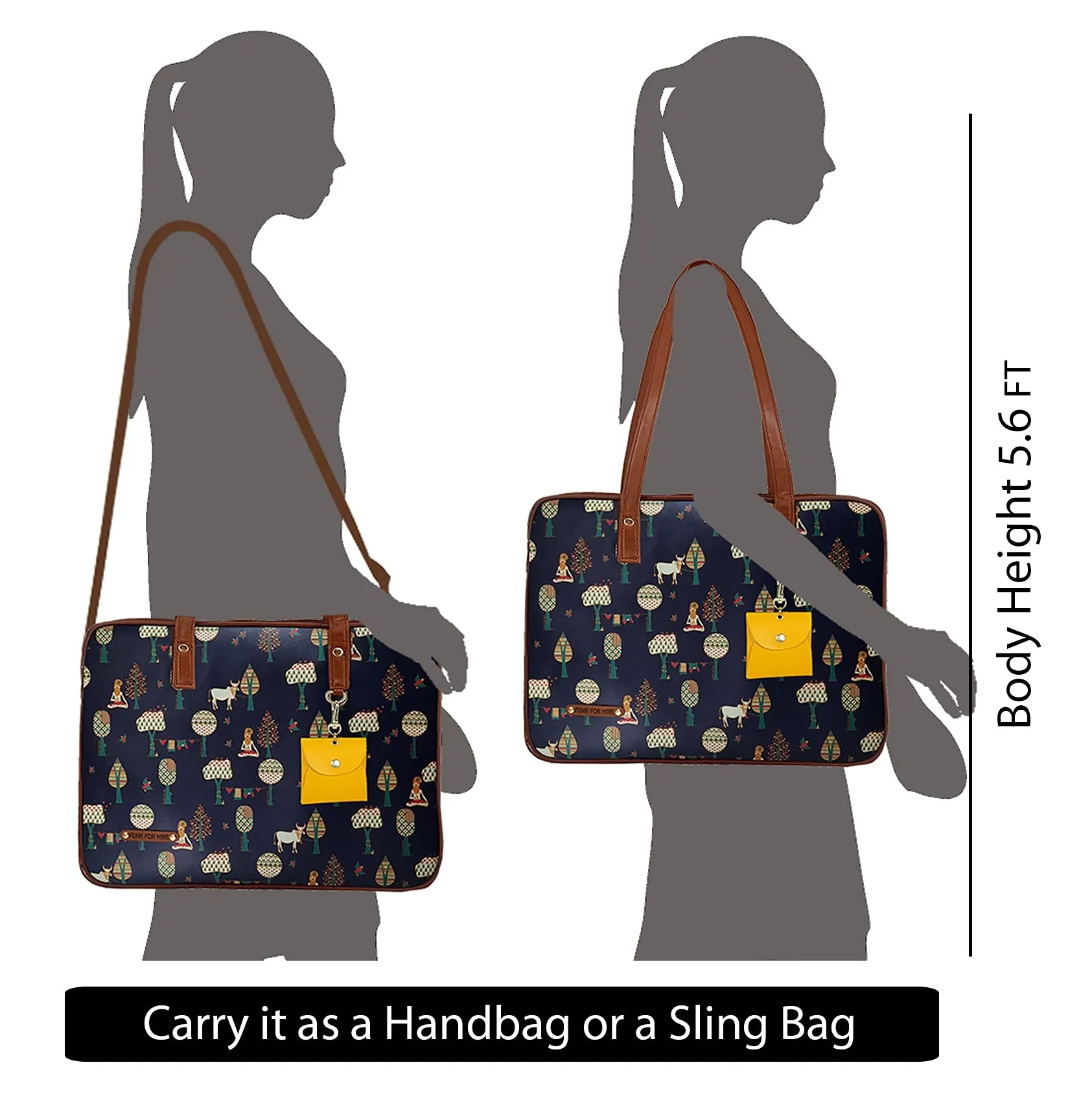 Funk For Hire Women Printed Faux Leather 15.6" Laptop Handbag/Sling Bag Navy Blue And Brown