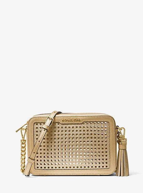 Ginny Medium Metallic Perforated Leather Crossbody Bag