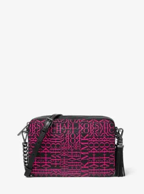 Ginny Medium Newsprint Logo Leather Crossbody Bag