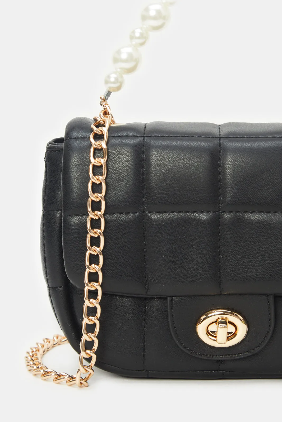 Girls Black Quilted Cross Body Bag