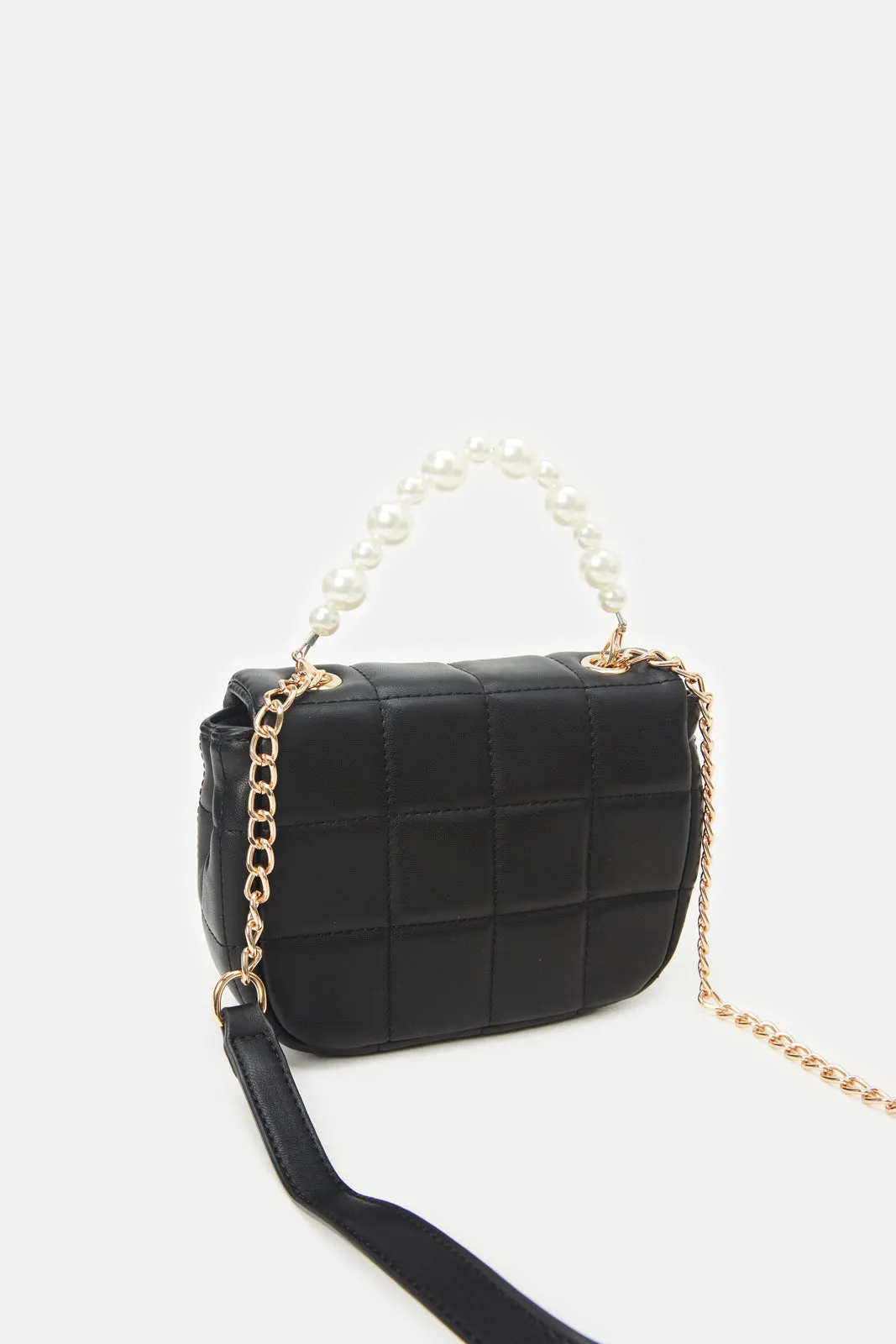 Girls Black Quilted Cross Body Bag