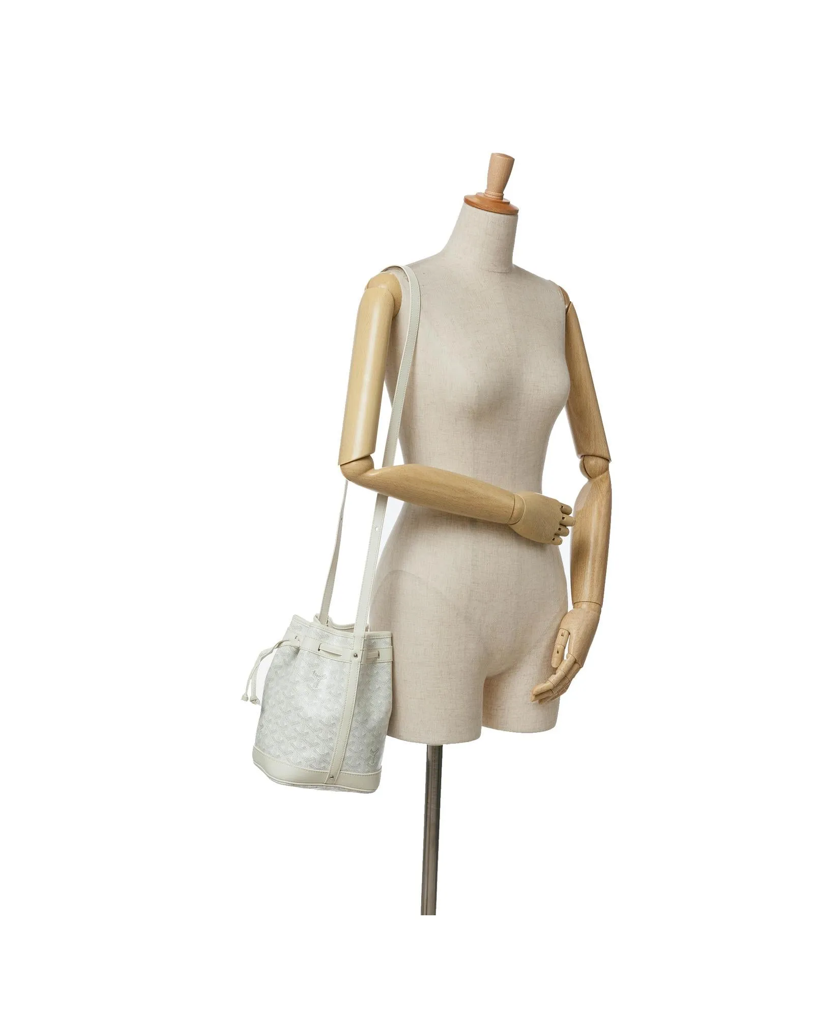 Goyardine Petite Bucket Bag with Leather Trim and Drawstring Closure