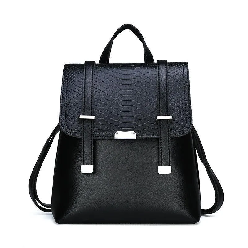 Korean Style Solid Color Fashion PU Embossed Backpack