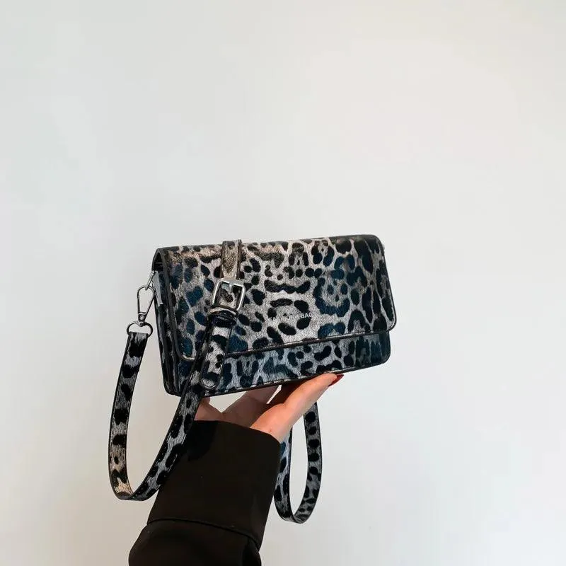 Leopard Leather Crossbody Bags Women Mini Flap Zip Messenger Shoulder Bags