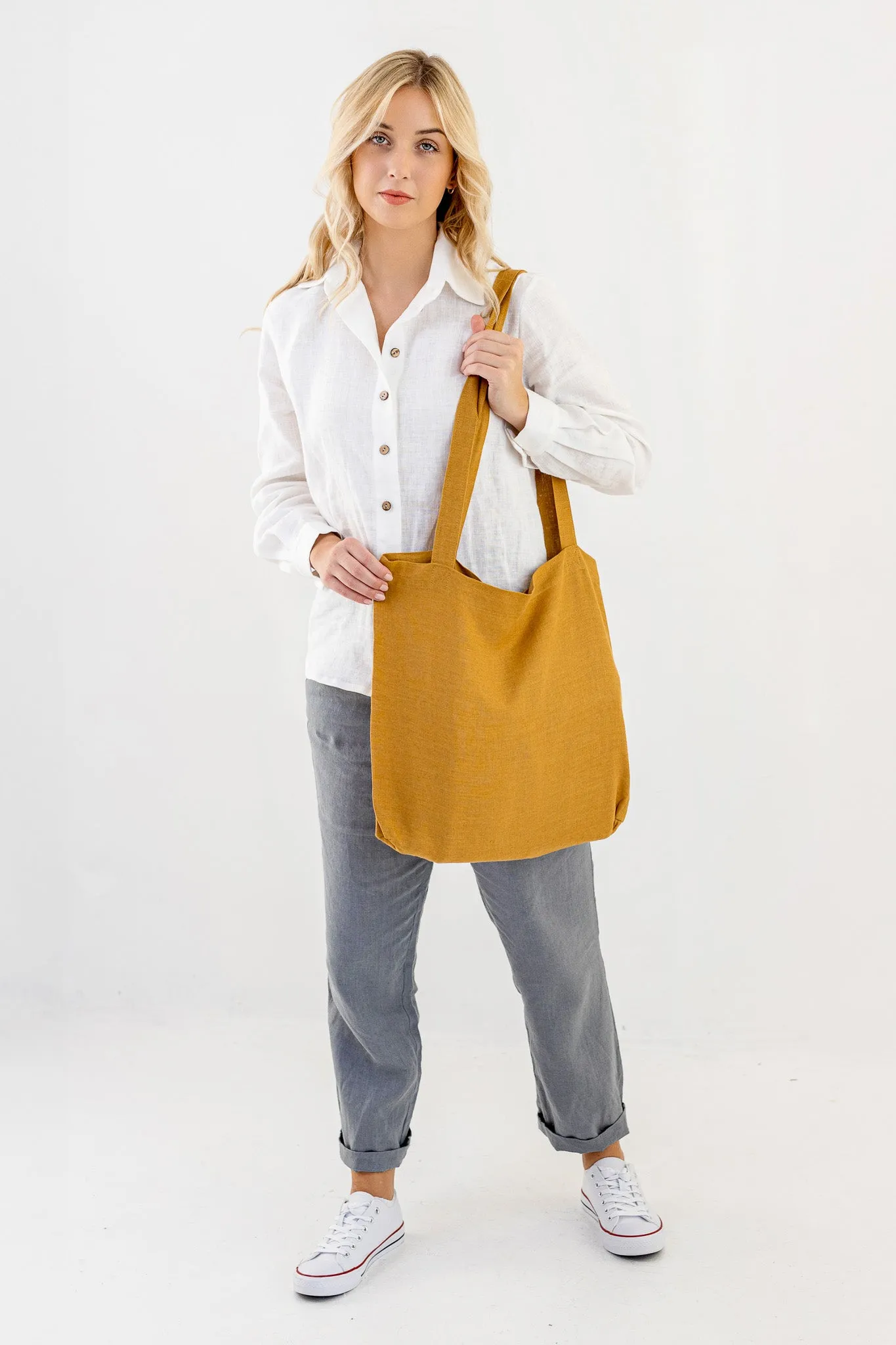 Linen Tote Bag In Amber Yellow