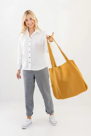 Linen Tote Bag In Amber Yellow