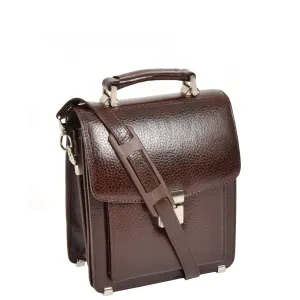 Men's Real Leather Mini Briefcase Style Cross Body Messenger Flight Bag A248 Brown