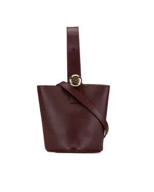 Mini Calfskin Pebble Leather Bucket Bag with Detachable Strap