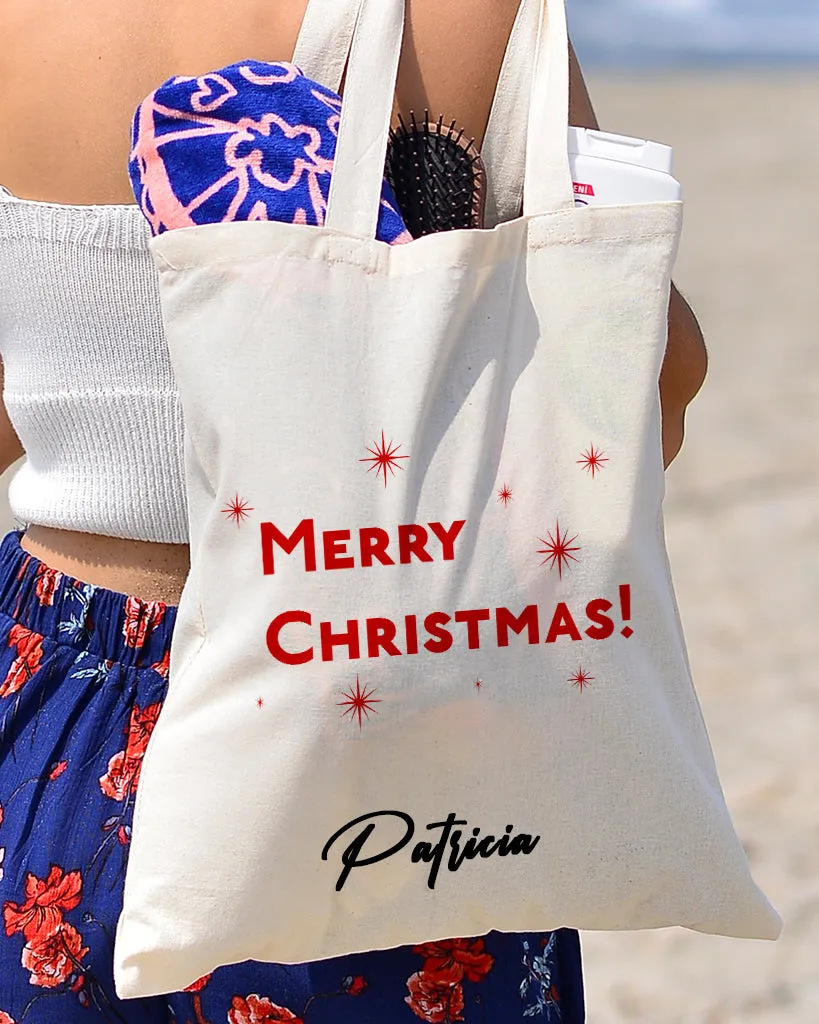 Red Color Stars Merry Christmas Tote Bag - Christmas Bags