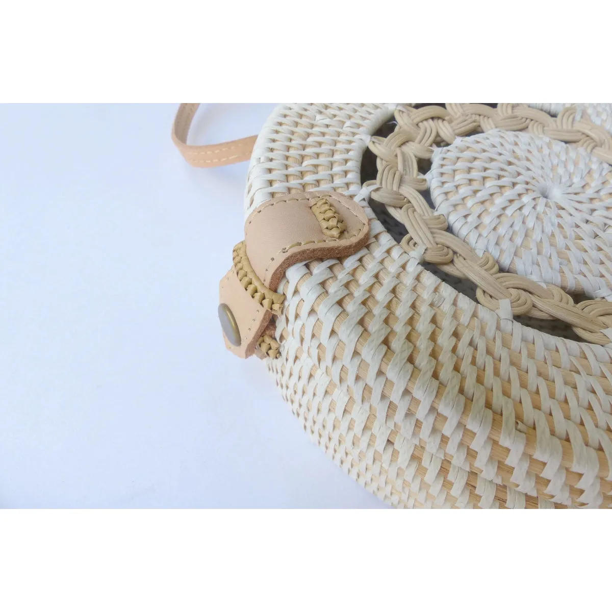 Round Ata Bag - White Braided Wicker Basket Shoulder Bag