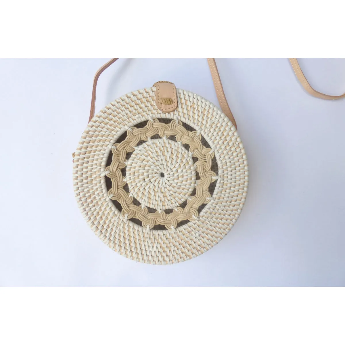 Round Ata Bag - White Braided Wicker Basket Shoulder Bag