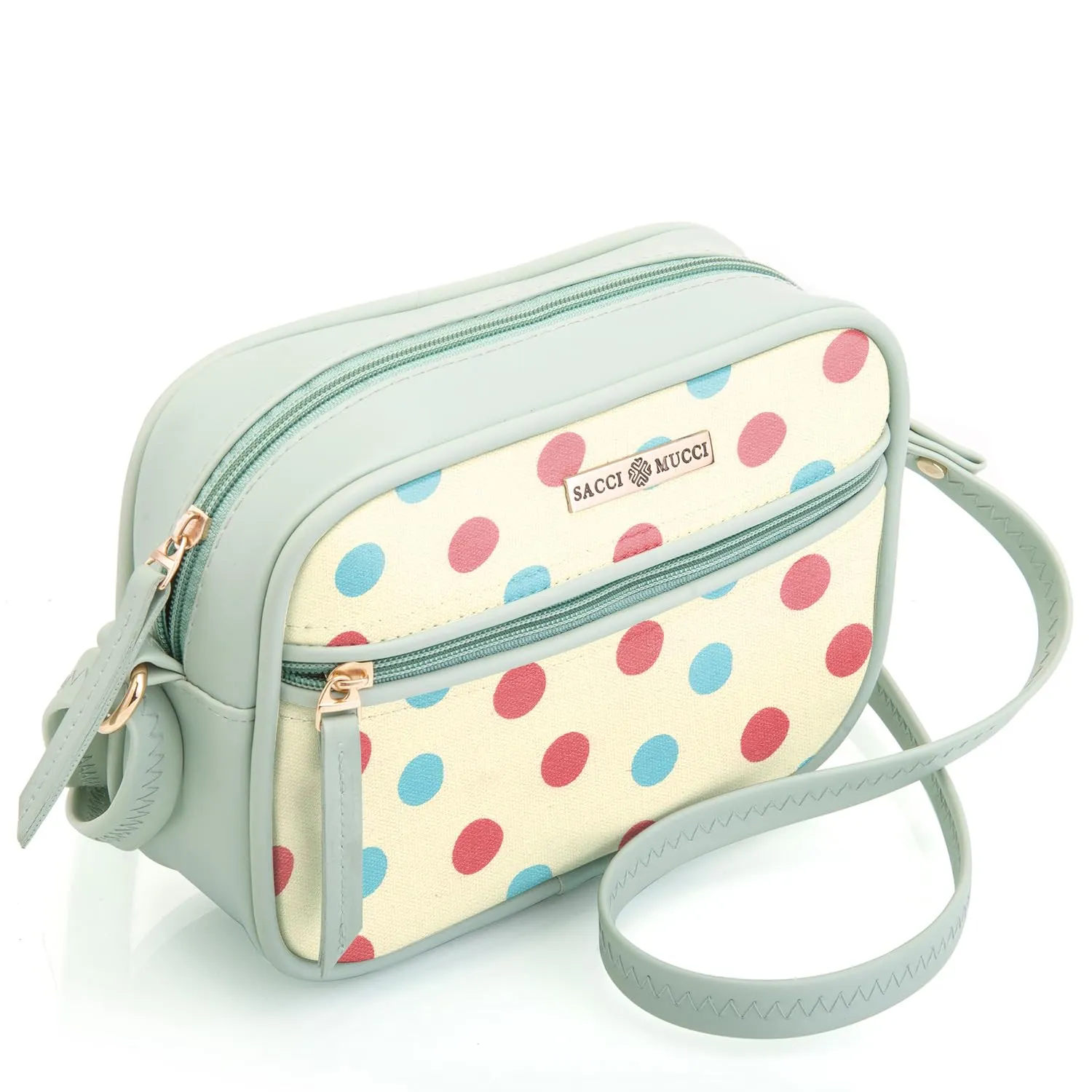 SACCI MUCCI Boxy Shoulder Sling Crossbody Bag for Women, Stylish Sling Bag For Girls, Ladies Purse, Shoulder Bag, Gift for Girls - Cute Polka (Mint Green)