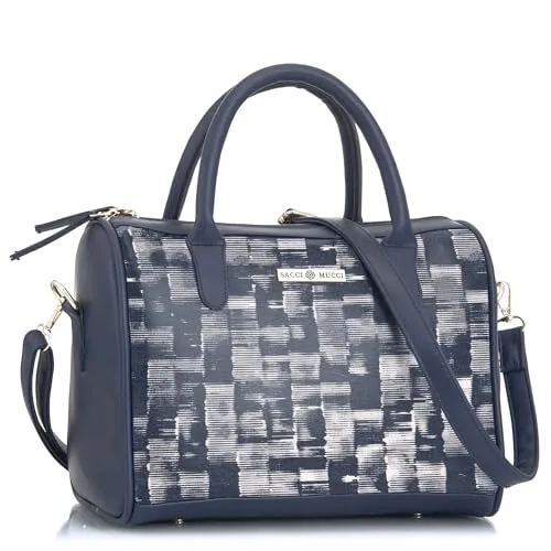 SACCI MUCCI Women's Handbag | Women's Tote Bag | Women's Top-Handle Bags | Women's Satchels- Irregular Stripes Tie Dye (Navy Blue)