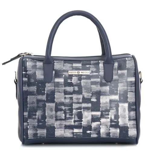 SACCI MUCCI Women's Handbag | Women's Tote Bag | Women's Top-Handle Bags | Women's Satchels- Irregular Stripes Tie Dye (Navy Blue)