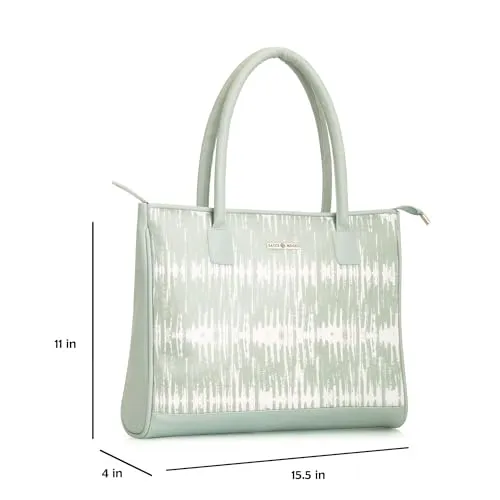 SACCI MUCCI Women's Tote Bag | Tote Bags For Women with Padded Laptop Compartment | Big Shoulder Bag for Office- Bamboo Tie Dye Print (Mint Green)