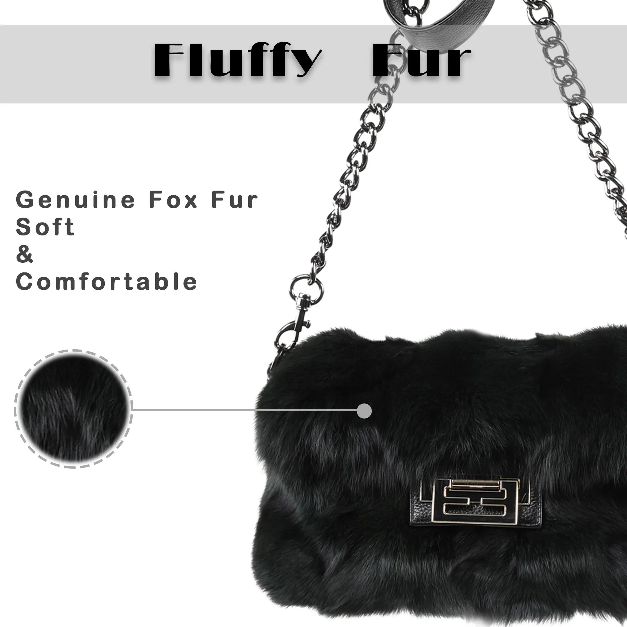 Satchel Bags for Women Fox Fur Satchel Purse Removable Crossbody Strap Shoulder Bag Dark Green FS19809