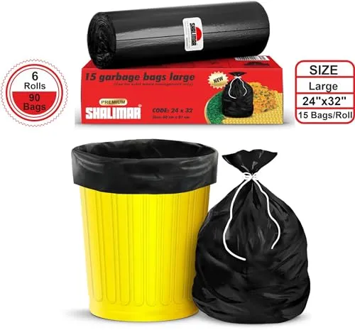 Shalimar Premium Garbage Bags Size 24 X 32 Inches (Large) 90 Bags (6 Rolls) Dustbin Bag/Trash Bag - Black Color