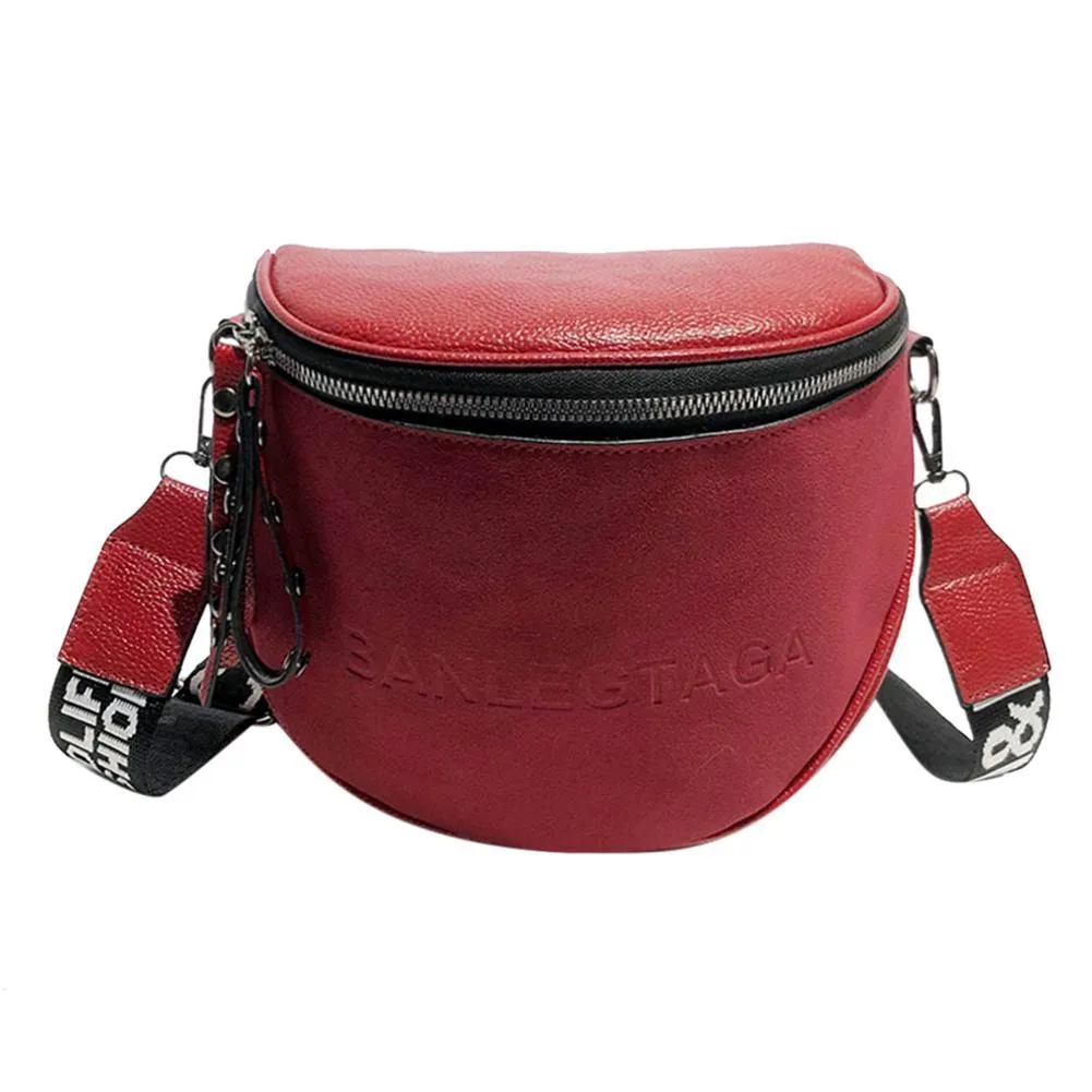 Trendy Casual Female Semicircle Saddle Leather Crossbody Bag With Wide Straps