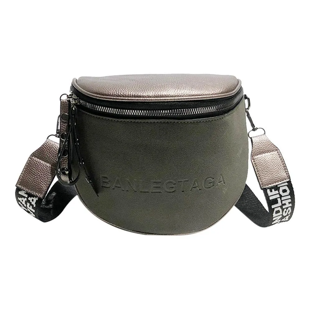 Trendy Casual Female Semicircle Saddle Leather Crossbody Bag With Wide Straps