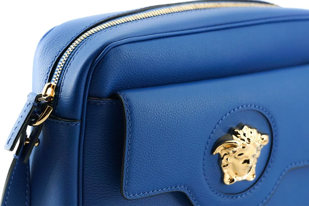 Versace Elegant Blue Calf Leather Camera Case Bag