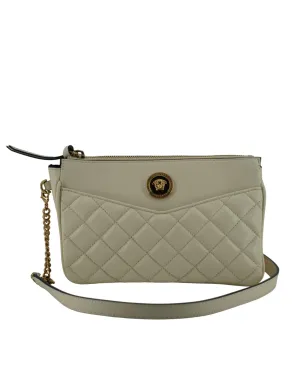 Versace Elegant White Lamb Leather Crossbody Pouch