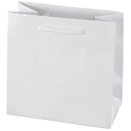 White Glossy Rope Handle Euro-Tote Shopping Bags - 9.0 x 3.5 x 7.0