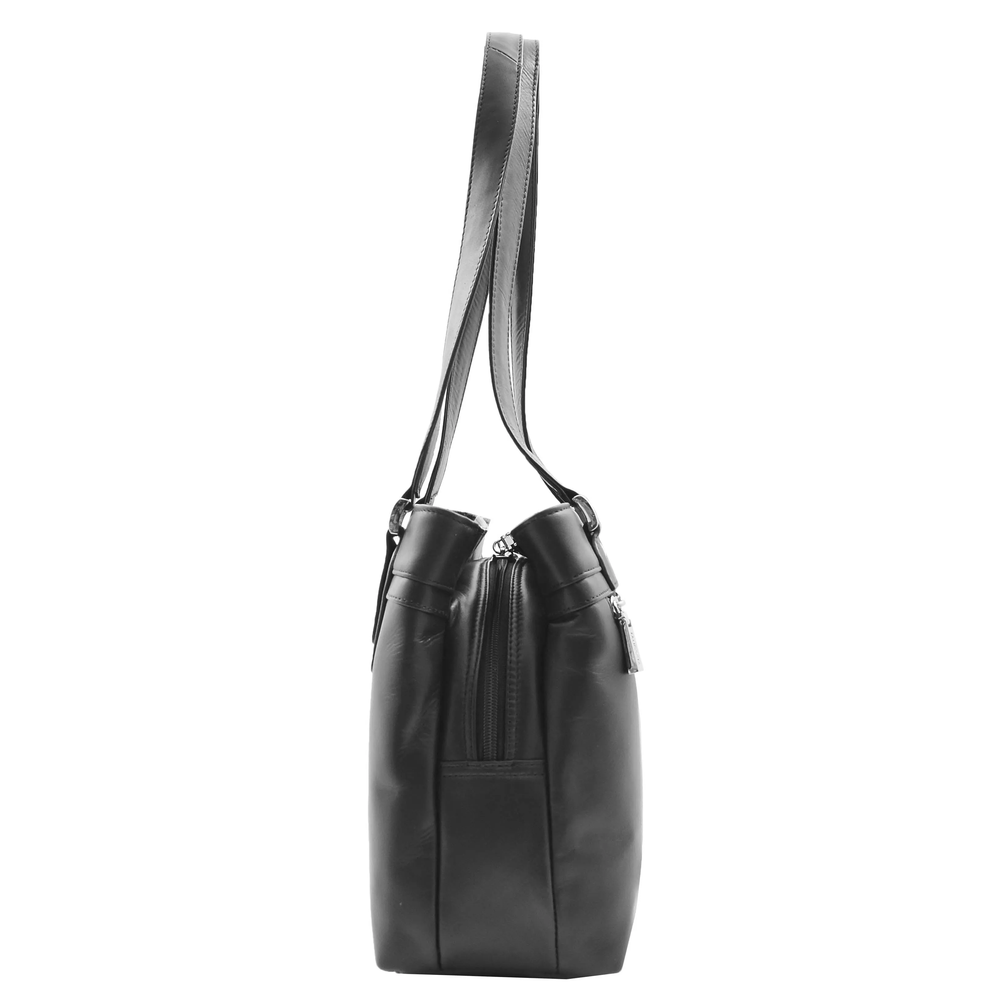 Womens Leather Shoulder Bag Multi Zip Pockets Handbag Polly Black