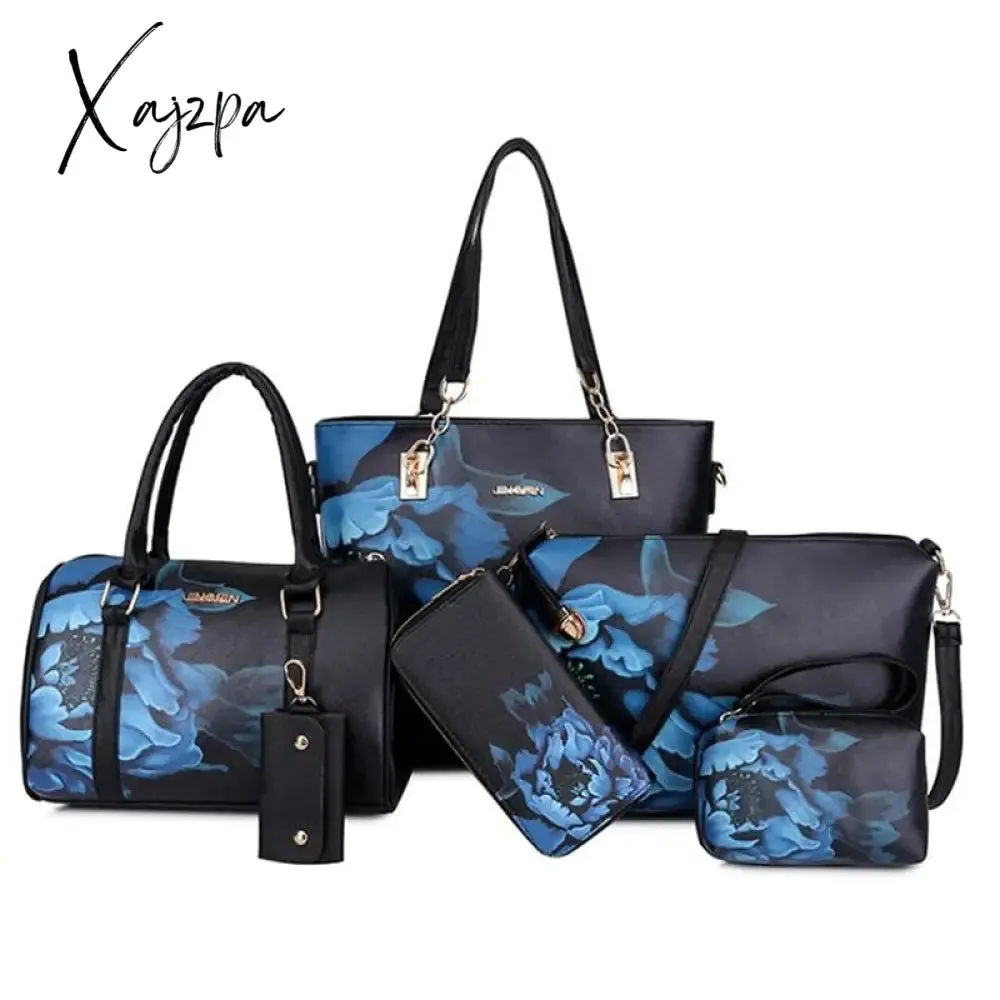 Xajzpa - Chinese Style Floral Printing Women Handbags Shoulder Bags Set Female Practical Composite Bag 6-Piece Set Designer Brand Bolsa