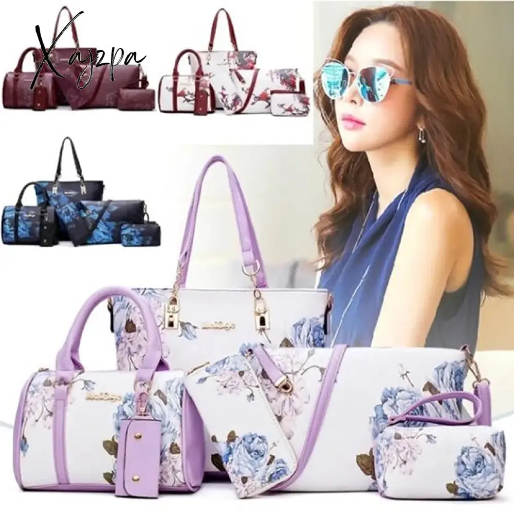 Xajzpa - Chinese Style Floral Printing Women Handbags Shoulder Bags Set Female Practical Composite Bag 6-Piece Set Designer Brand Bolsa