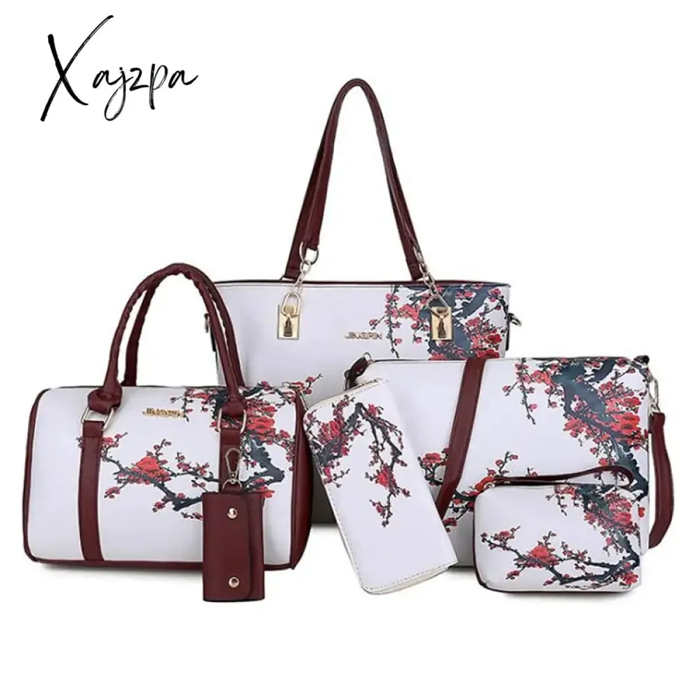 Xajzpa - Chinese Style Floral Printing Women Handbags Shoulder Bags Set Female Practical Composite Bag 6-Piece Set Designer Brand Bolsa