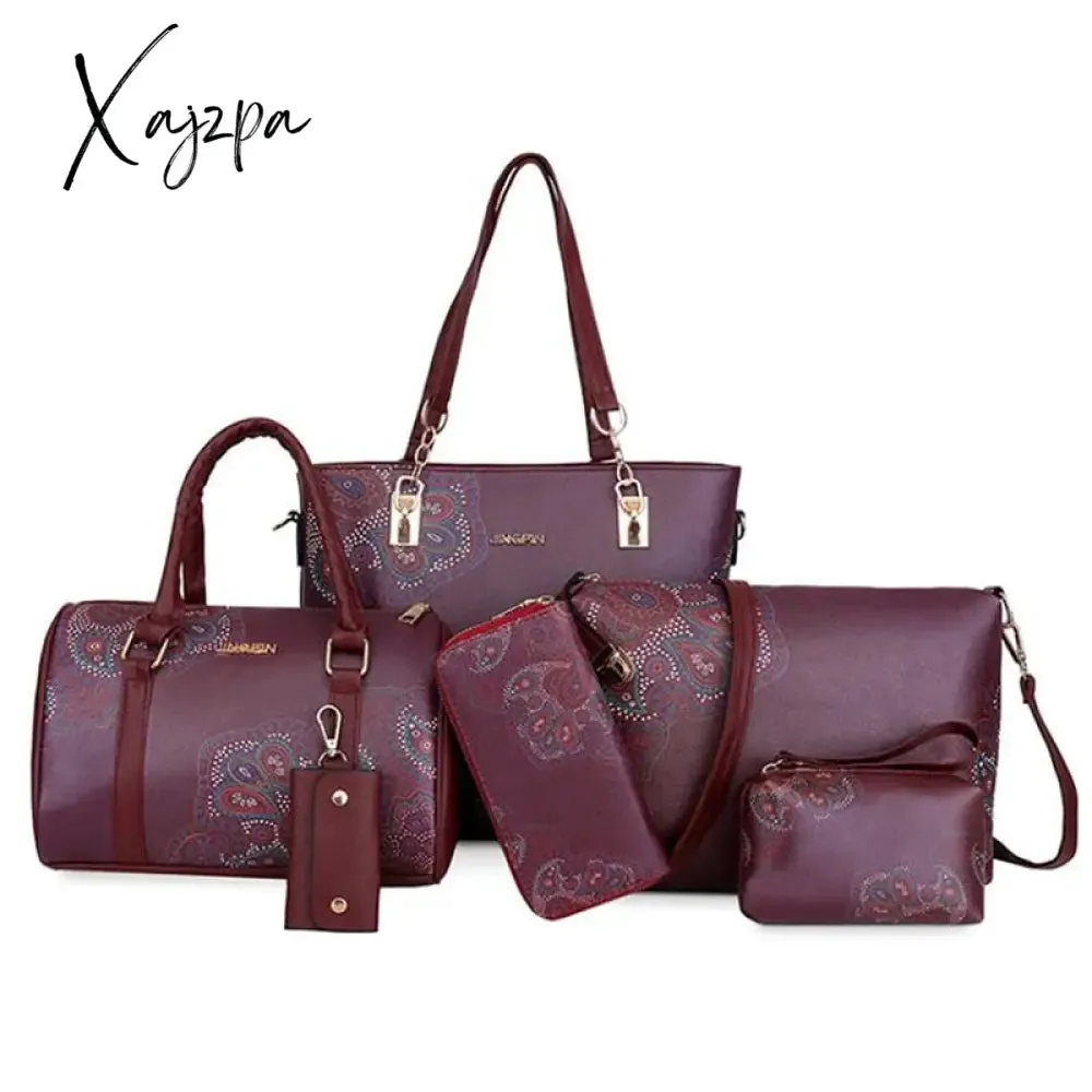 Xajzpa - Chinese Style Floral Printing Women Handbags Shoulder Bags Set Female Practical Composite Bag 6-Piece Set Designer Brand Bolsa