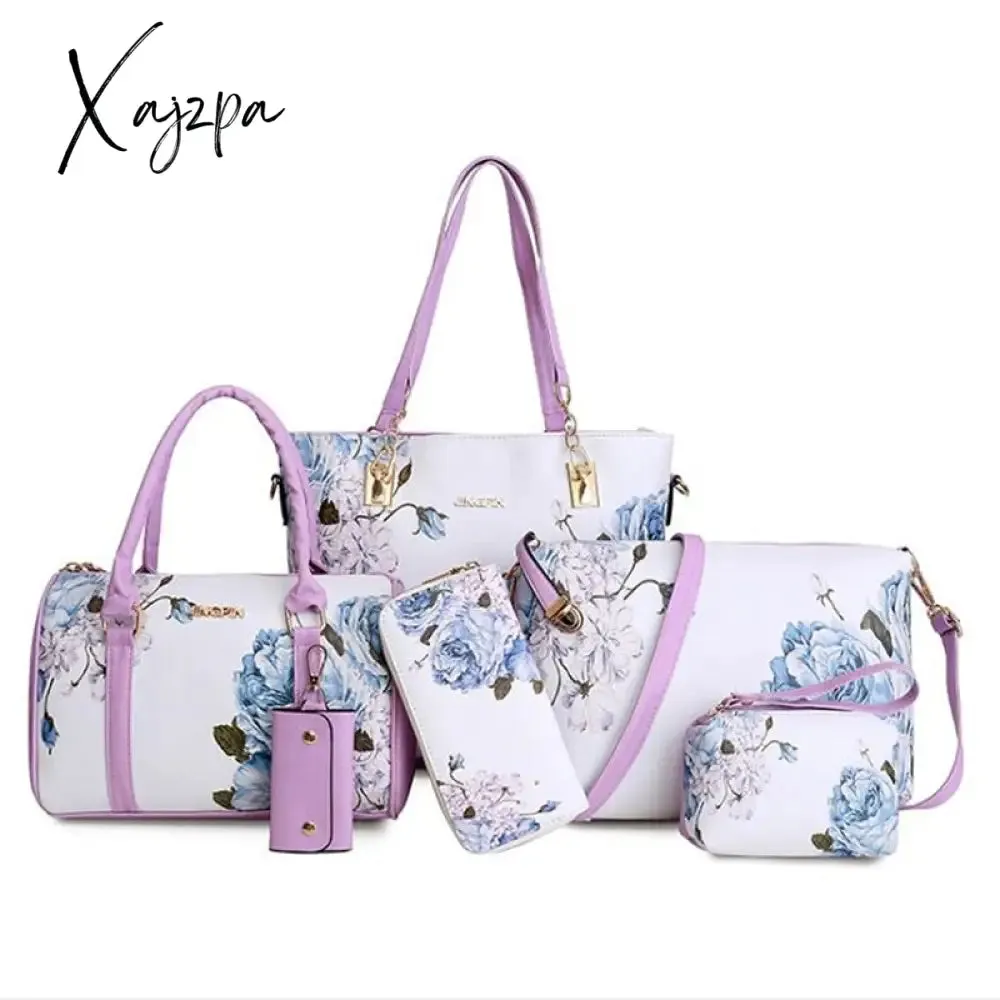 Xajzpa - Chinese Style Floral Printing Women Handbags Shoulder Bags Set Female Practical Composite Bag 6-Piece Set Designer Brand Bolsa